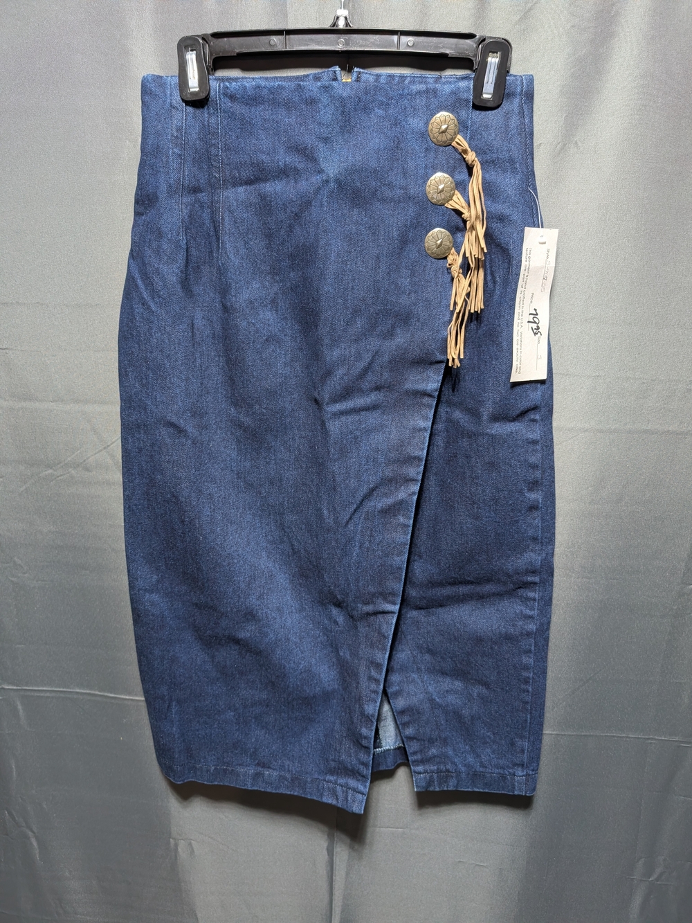 Vintage 90s Deadstock Wanted Denim Midi Skirt with Tassel Button Detail